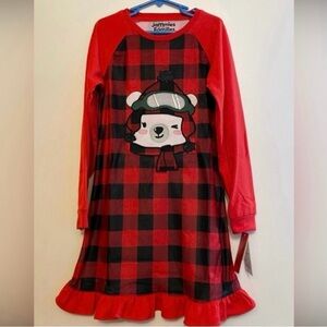 NWT Cuddl Duds 7/8 Kids Red Plaid Bear Nightgown & matching 18” doll nightgown